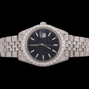 Reloj de Moda con Caja Redonda, Cierre Oculto, Movimiento de Cuarzo, Esfera de Cristal, Diamante Moissanite de Corte Brillante, Estilo Hip Hop Clásico - Product Image 1