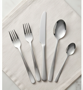 Ensemble de couverts minimalistes en acier inoxydable, finition miroir haute brillance, compatible lave-vaisselle, pour mariage. - Product Image 1