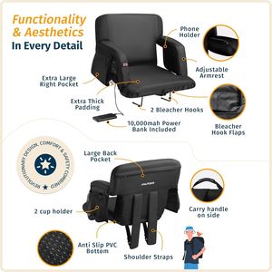 Premium Foldable Heated Massage <b>Reclining</b> Stadium <b>Seat</b> with Back Support for Camping and Bleachers - Product Image 4