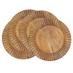Assiettes rondes rustiques faites à la main en bois d'acacia et de manguier, 13 pouces, sous-assiettes en bois pour la décoration de table de mariage ou de fête - Product Image 3