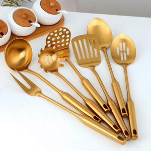 Ensemble de 6 cuillères de service dorées en acier inoxydable, ustensiles de cuisine haut de gamme pour la maison, la salle à manger et les restaurants - Product Image 1