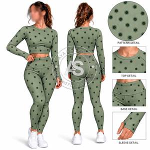 Conjunto de yoga de 2 piezas para mujer, estampado floral, top corto de manga larga, cintura alta, leggings largos, ropa deportiva - Product Image 4