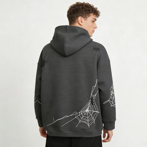 Sweat-shirt d'hiver unisexe imprimé Spider 555 gris, ODM, écologique, respirant, style gothique streetwear, 350 grammes, molleton de coton, avec poche - Product Image 2