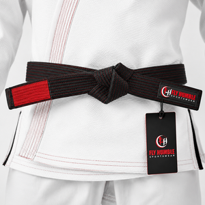 Kimono de Karate Fly Humble, Blanco, de Algodón, Unisex, para Adultos, Ropa de Artes Marciales Transpirable de 160g, Estilos Personalizados, Cinturón Negro y Rojo, Duradero - Product Image 1
