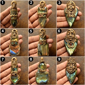 Labradorite Yellow Fire Bezel Setting <b>Polymer</b> Clay Gemstone Pendant Necklace 2-2.5" Size 15-20g Weight Unisex Jewelry - Product Image 4