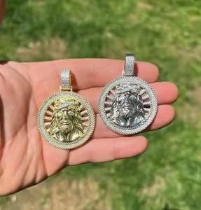 Pendentifs et breloques en argent sterling 925 massif, plaqué rhodium ou finition, avec motif Jésus en moissanite, pour hommes - Product Image 5