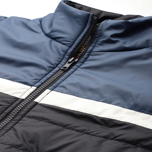 Men's Color Block Puffer <b>Jacket</b> Stand Collar Zipper Closure Casual Winter Outerwear Thick Polyester Wadding Regular Length - Product Image 4