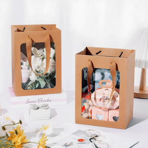 Window Kraft Paper <b>Gift</b> <b>Bags</b> with Handles for Flowers <b>Wedding</b> Retail Custom Packaging - Product Image 4