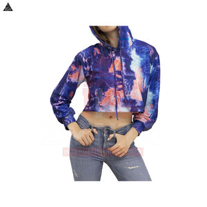 Haut court à capuche tendance pour femme, coupe décontractée, en coton mélangé, imprimé numérique, style streetwear basique pour l'hiver - Product Image 5
