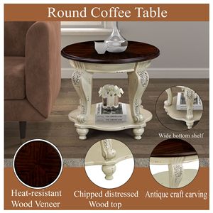 22 Two-Tone Round End Table Solid Wood Easy Assembly Sofa <b>Side</b> Table Shelf Beige Espresso Top Living Room Coffee Table - Product Image 4