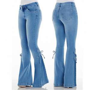 OEM 2026 Vente en gros Jeans évasés coupe ajustée pour femmes, Pantalons en denim à jambe large pour femmes, Jeans taille haute à pattes d'éléphant pour femmes - Product Image 6