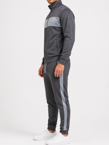 Ensemble de survêtement léger et écologique pour homme, gris foncé, avec blocs de couleur, veste zippée intégrale et pantalon, idéal pour l'hiver, avec poches latérales - Product Image 3