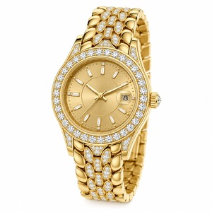 Luxury Women's <b>Diamond</b> <b>Watch</b> Round Yellow Gold Case Analog Quartz Band - Product Image 3