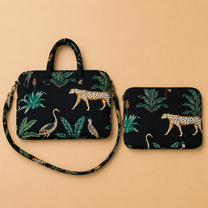 Bolso de Mano para Portátil de Neopreno Negro Hecho a Mano, Acolchado, con Estampado de Animales Tropicales, de Lujo, con Correa para el Hombro, Casual y Protector - Product Image 1