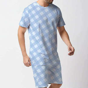 Conjunto de Camiseta y Pantalones Cortos de Punto Sólido Transpirable para Hombre, Azul Claro, Verano, Dos Piezas, Ropa Casual Urbana, Venta al Por Mayor OEM - Product Image 3