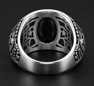 Bague statement en argent sterling 925 avec onyx noir et motif d'aigle - Product Image 3
