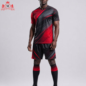 ชุดเสื้อฟุตบอลสีแดงดำสำหรับผู้ชาย พร้อมกางเกงขาสั้น ผ้าโพลีเอสเตอร์ระบายอากาศ ชุดยูนิฟอร์มฟุตบอลสำหรับผู้ใหญ่ ตรวจจับรอยตะเข็บ - Product Image 5