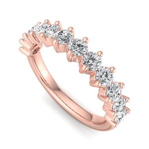 Anillo de boda de lujo en oro rosa con diamantes redondos de talla brillante, banda semieternidad de nueve piedras con engaste compartido, joyería de moda para mujer. - Product Image 1