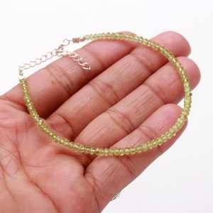 Bracelet en pierres précieuses de péridot naturel facetté, perles rondes de 3 mm, fait main, délicat, pour femmes et hommes, bijoux fins, vente en gros - Product Image 4