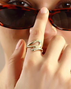 14K Yellow Gold Lab Diamond <b>Ring</b> Infinite Ribbon <b>Statement</b> <b>Ring</b> Modern Flowing Bypass Wave Band for Women Elegant Fine Jewelry - Product Image 4