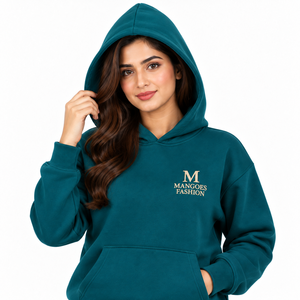 Conjunto Deportivo de Verano con Capucha Unisex MANGOES FASHION, Color Verde Azulado Sólido, 100% Algodón, Manga Larga, Pantalones Casuales con Cordón Lateral - Product Image 3