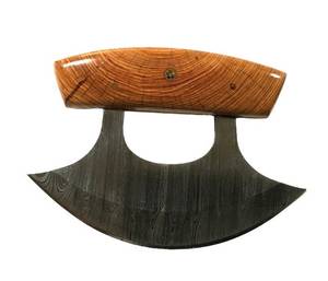 Couteau Ulu artisanal en acier Damas avec manche en bois – Couteau de chef premium à lame oscillante pour l'extérieur - Product Image 2