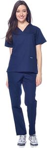 Hauts de blouse bleu marine pour femmes, manches courtes, col en V, ensemble uniforme d'hôpital pour les professionnels de la santé - Product Image 6
