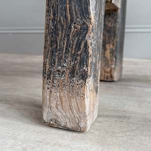 Table d'appoint antique en olivier Elsie, tabouret bas rustique en bois massif, piédestal d'appoint, meuble de salon vintage style ferme Wabi Sabi, décoration - Product Image 5
