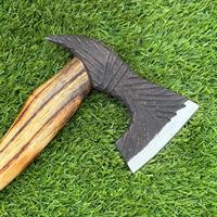 Hache Viking en Acier Carbone Forgé à la Main, Manche Sculpté sur Mesure OEM, Hache à Barbe, Étui en Cuir, Haches de Camping et de Bushcraft