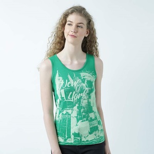 Débardeur vert pour femme avec imprimé New York City, col rond, décontracté, sans manches, en coton tricoté respirant, idéal pour l'été - Product Image 3