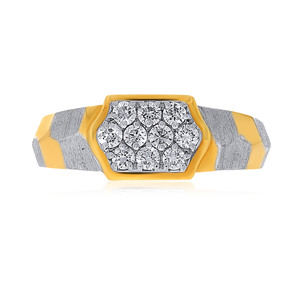 High Quality 18K Yellow Gold Plated Men's Statement Ring with Rectangular Cubic Zirconia Cluster and Satin Matte Designer Band - Product Image 3