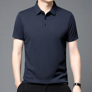 T-shirt d'été personnalisable pour homme en coton tricoté extensible à manches courtes et boutons, couleur unie ou imprimé, vente en gros - Product Image 2