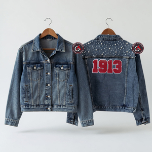 Delta Soror veste en Jean brodée pour femme | Sorory veste en Jean brodée pour femme - Product Image 1
