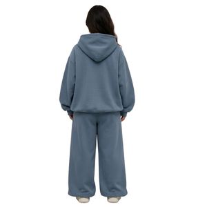 Conjunto Deportivo de Mujer, Pierna Recta, Hombros Caídos, Bordado Personalizado, Felpa de Algodón Azul, Bolsillos Laterales, Informal, Invierno - Product Image 2