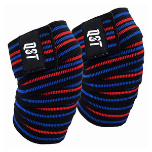 Bandes de compression professionnelles pour genoux avec sangles réglables, pour la gym et la force athlétique, genouillères de soutien rayées noir et rouge - Product Image 6