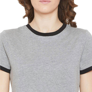 Ensemble de shorts en tricot gris pour femmes, 2 pièces, col rond, manches courtes, couleur unie, décontracté, printemps-été, respirant, coupe régulière - Product Image 6