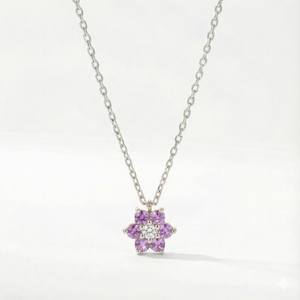 Collier délicat en améthyste, pendentif fleur miniature en améthyste violette, argent sterling 925 plaqué or 14 carats, cadeau - Product Image 3