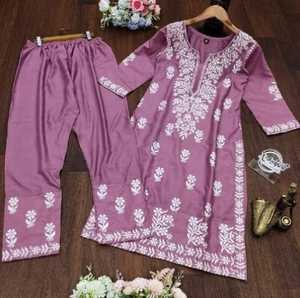 Conjunto Kurti y Palazzo de Rayón con Diseño Chickenkari, Color Morado 72459 - Product Image 3