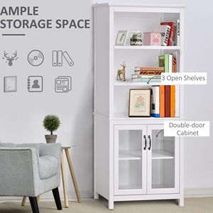 Libreria in Legno Massello con 3 Ripiani Aperti e Doppia Anta per Ufficio Domestico, Soggiorno, Esposizione - Bianco - Product Image 4