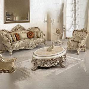 Hot Sale Eco-Friendly Traditional Luxury Hotel Emma <b>Sofa</b> Set <b>Gold</b> Carved Sponge Upholstered Apartment Living Room Furniture - Product Image 1