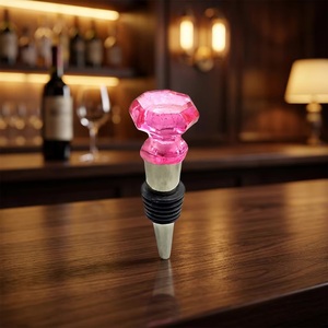 Pink Crystal Wine Bottle <b>Stopper</b> with Ribbed Seal for Sealing Wine Bottles - Product Image 2