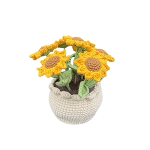 Pot de fleurs tournesol en crochet fait main en gros avec fleurs en fil tricoté, fleurs amigurumi, décoration de bureau à domicile, cadeau - Product Image 3
