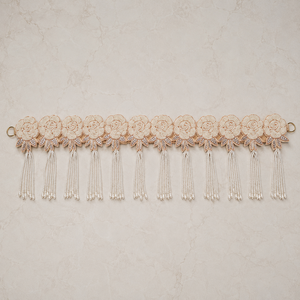 Handmade Pearl Flower Door Toran Beaded <b>Rose</b> Tassel Hanging Jute Wall Garland Wedding Home Entrance Decor - Product Image 1