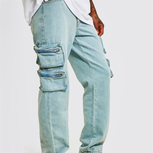 Jeans Cargo Azul Claro para Hombre, Corte Holgado, Cintura Media, Estilo Casual Urbano, Ropa de Primavera - Product Image 5