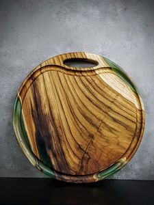 Plateau de service rond en bois et résine époxy, peint à la main, imperméable, décoratif, pour la cuisine, la salle à manger, la décoration de la maison - Product Image 4