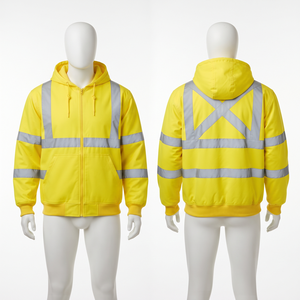 Sweat à capuche de travail haute visibilité imperméable en molleton de coton épais 320 GSM avec fermeture éclair, unisexe, jaune, avec panneaux réfléchissants personnalisables pour l'automne - Product Image 1