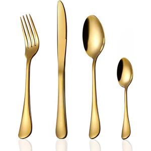 Cubiertos personalizados de acero inoxidable pulido con espejo dorado personalizado, cuchillo de acero inoxidable, cubiertos de boda de Hotel de Color dorado de lujo - Product Image 4