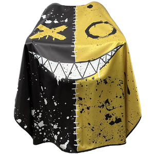 Capa de Peluquería con Estampado de Salpicaduras Negras y Amarillas, Diseño de Cara Xo, Poliéster Resistente al Agua - Product Image 2