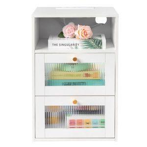 Changhong Glass 40*35*60cm <b>Bedside</b> <b>Table</b> 2 Drawers 1 Layer White Hemp Surface Particle Board Nightstands Wireless Charging 2 <b>USB</b> - Product Image 6