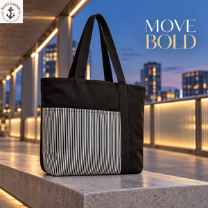 Bolsa de Pañales de Lona a Rayas para Uso Diario con Asas Largas |   Bolsa de Transporte Negra y Blanca para Artículos Esenciales de Bebé, para Compras, Viajes y Uso Diario - Product Image 2